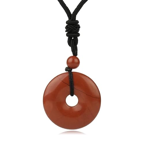 FORLUZ Naturstein-Donut-Halskette for Damen, runder Kristall-Anhänger, Herren, Drache, blutgrüne Achate, handgefertigt Steine (Color : Red Jasper)