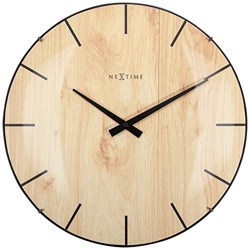 hochwertige NeXtime Wanduhre 3249 Edge Wood Dome, modern, geräuschlos, Glasabdeckung, 35 cm