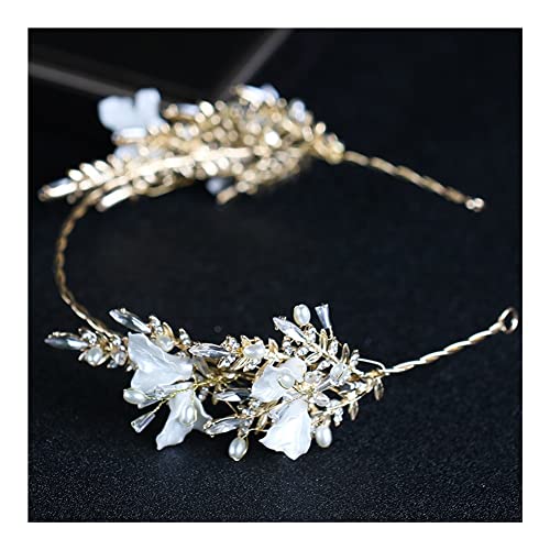 Krone Quaste Stirnband Braut Kopfschmuck Hochzeitskleid Einfache Koreanische Stil Stirnband Blume Handgemachte Perlen Schmuck Haarband (Metal Color : FD625)