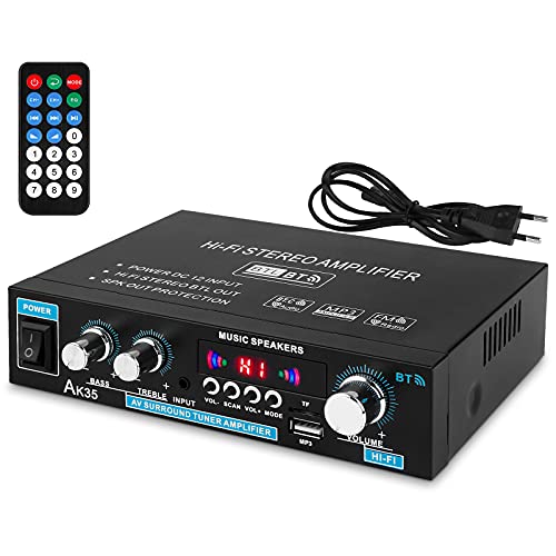 Bluetooth Verstärker HiFi Stereo Amplifier - 2 Kanal Mini Audio Verstaerker Digital Endstufe mit Bass Treble Tuner für PC Heimkino 50WX2 12V