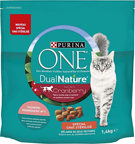 PURINA ONE® DualNature® mit Cranberry und ausgewähltem Lachs, speziell für sterilisierte Katzen, 1,4 kg, Trockenfutter für ausgewachsene Katzen