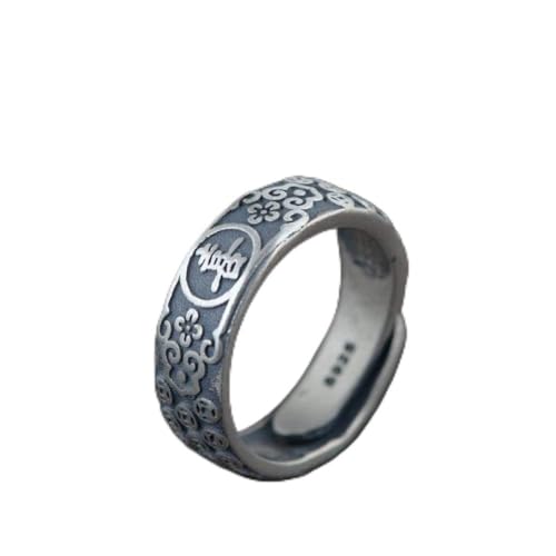 Verstellbarer Ring für Damen – S925-Ring im Retro-Look mit mattem Hi-Wort-Geld-Muster, verstellbare Ringgröße, minimalistischer Schmuck, eleganter Damenschmuck, Valentinstags- und Geburtstagsgeschenk