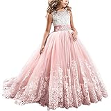 IBTOM CASTLE Blumenmädchen Festkleider Kleid Lang Brautjungfern Hochzeit Festlich Kleidung Festzug #6 Korallenrosa 4-5 Jahre
