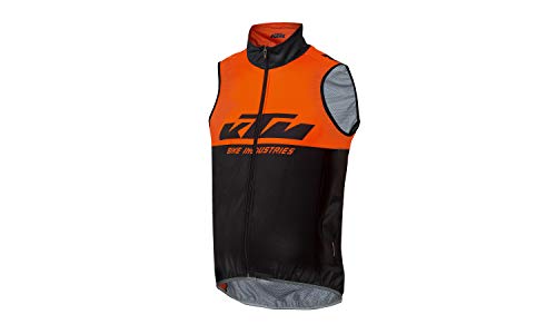 KTM Factory Team Windbreaker Sleeveless XW Mit Reflector Weste Radweste Windweste Jacke ärmellos wasserdicht atmungsaktiv für Fahrrad. Schwarz/orange