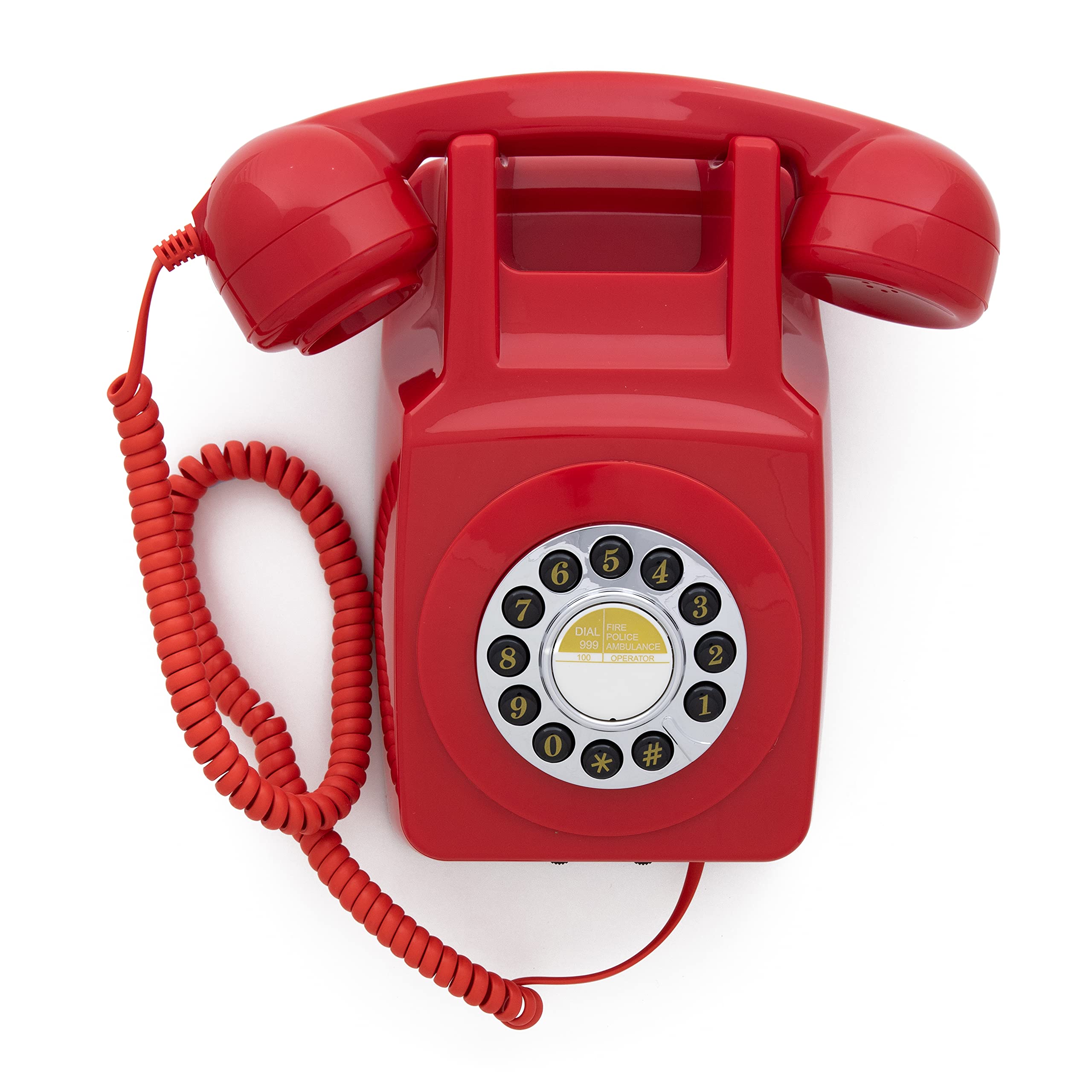 GPO 746WALL Retro Festznetztelefon mit Drucktasten zur Wandmontage mit authentischer Klingelton, Rot