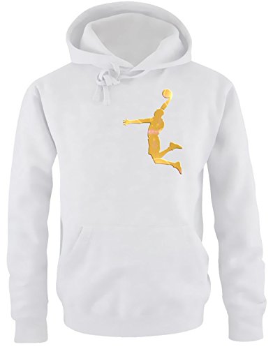Coole-Fun-T-Shirts Dunk Basketball Slam Dunkin Erwachsenen Sweatshirt mit Kapuze Hoodie Weiss-Gold, Gr.L