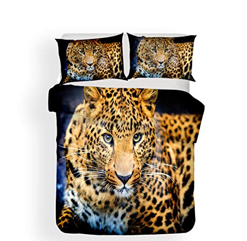 Hiser Bettwäsche-Set 3 Teilig - Leopard Drucken Bettwäsche Set - Mikrofaser Bettbezug und Kissenbezug - 3D Bedrucktes Erwachsene Kinder Bettwäsche-Set (Gelber Leopard,135x200cm)