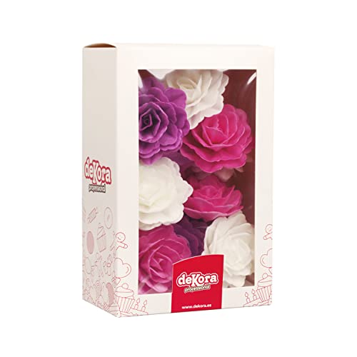 Dekora - 15 Esspapier Rosen Tortendeko - Essbare Blumen für Torten oder Cupcakes - Oblaten Deko Essbar - Sortierte Farben - 7 cm Durchmesser