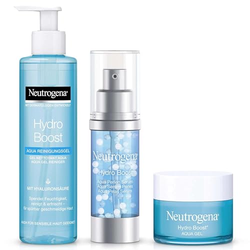 Neutrogena Hydro Boost Geschenk Set Gesichtspflege Set mit Aqua Reinigungsgel, Aqua Perlen Serum & Aqua Gel, Gesicht Pflege Set als Geschenkset