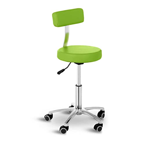 Physa Rollhocker mit Lehne Arbeitshocker Salonhocker Terni Green (grün, polierter Stahl, PVC-Bezug, 360° drehbare Rollen, Variable Sitzhöhe)