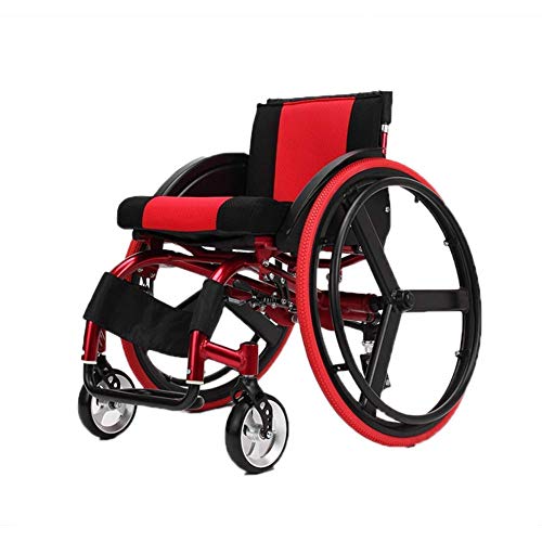 AOLI Folding Freizeit Rollstuhl, Folding Licht Portable mit Ultra-Light-Aluminiumlegierung Schnellspanner Hinterrad Stoßdämpfer Rollstuhl, älteren Behinderte Medical Rollstuhl, Rot,rot