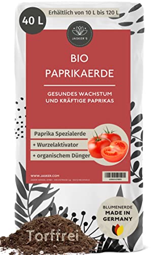 Jasker's Bio Paprikaerde 40 l ● Erde für Paprika und Gemüse mit 100 Tage Dünger ● für gesunde und kräftige Pflanzen +Bodenanalyse-Gutschein (Paprikaerde 40 L)