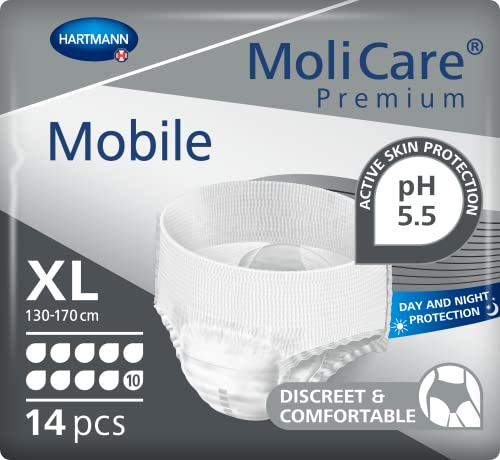 MoliCare Premium Mobile Einweghose: Diskrete Anwendung bei Inkontinenz für Frauen und Männer; 10 Tropfen, Gr. XL (130-170 cm Hüftumfang), 14 Stück