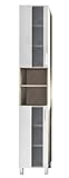 trendteam smart living - Hochschrank Schrank - Badezimmer - Porto - Aufbaumaß (BxHxT) 33 x 191 x 31 cm - Farbe Eiche Sägerau hell mit Weiß und satiniertem Glas - 168810141