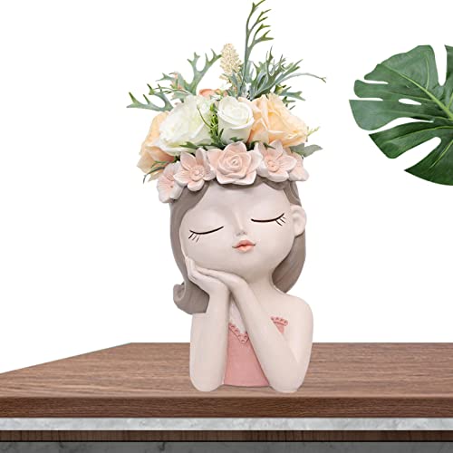duhe189014 Blumentopf für Sukkulenten für Mädchen | Weiblicher Kopf Statue Vase,Kopf-Pflanztopf mit Ablaufloch, Gesichts-Pflanzgefäße Kopf-Sukkulenten-Töpfe mit Drainage für Sukkulenten-Kakteen