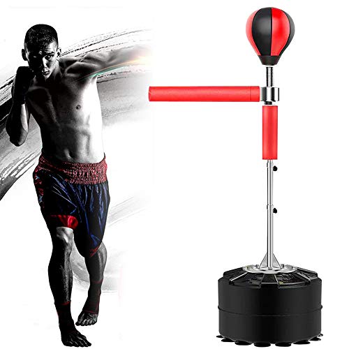HINOPY Boxbirne Punchingball, 120-190cm Höhenverstellbar Standboxball freistehend Boxsack Set mit Ständer und 360° Reflexstange Für Hause Fitnessstudio Boxhalle usw