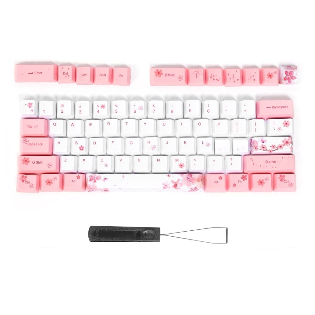 Hopcd Fünfgesichtige gefärbte Anime-Stil PBT mechanische Tastatur Ersatz Bouton Keycaps Set DIY Sublimation PBT Keycaps - 73PCS(Kirschblüte)