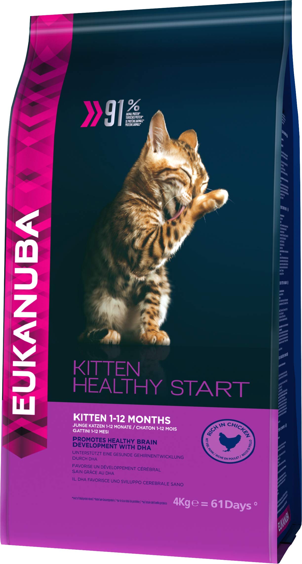 Eukanuba Junior Katzenfutter trocken - Premium Trockenfutter für Kitten von 1-12 Monate, fördert gesundes Wachstum, hoher Fleischanteil, 4 kg
