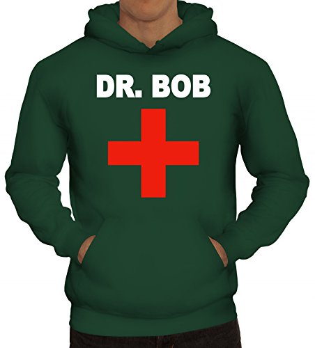 ShirtStreet Karneval Fasching Verkleidung Arzt Ärzte Kapuzenpullover Dr. Bob, Größe: 3XL,dunkelgrün