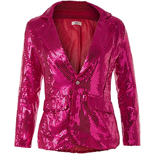 dressforfun 900995 Damen Pailletten Blazer, Langarm Glitzer Jackett, pink - Diverse Größen - (L | Nr. 303878)
