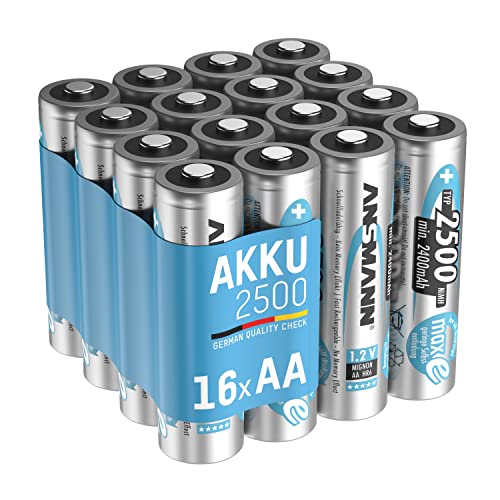 ANSMANN Akku AA Mignon 2500mAh 1,2V NiMH 16 Stück für Geräte mit hohem Stromverbrauch - Wiederaufladbare Batterien maxE - Akkus für Spielzeug, Taschenlampe, Contoller uvm - Rechargeable Battery