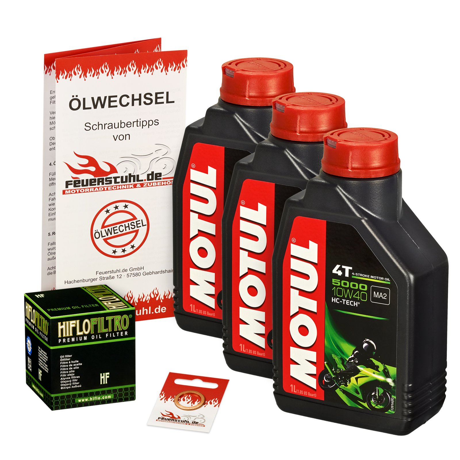 Motul 10W-40 Öl + HiFlo Ölfilter für Suzuki GSXR 750, 06-15, CF CW C4 - Ölwechselset inkl. Motoröl, Filter, Dichtring