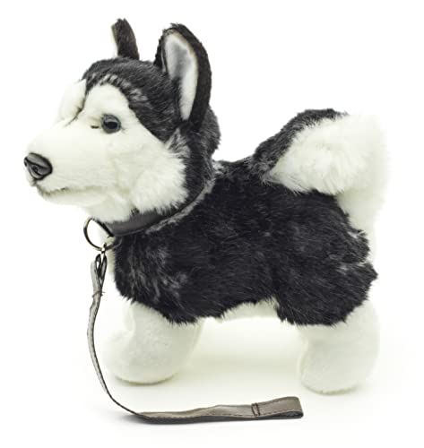 Uni-Toys - Husky Welpe schwarz, stehend (mit Leine) - 21 cm (Länge) - Plüsch-Hund - Plüschtier, Kuscheltier