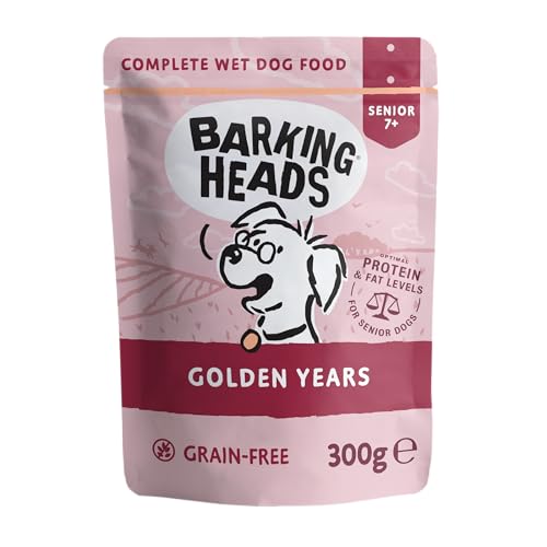Barking Heads Golden Years Nassfutter für Hunde, Hundefutter Senior mit Hühnerfleisch und Fisch, Ohne Künstliche Aromen, Hundefutter Getreidefrei mit Vitaminen und Mineralien (10 x 300 g)