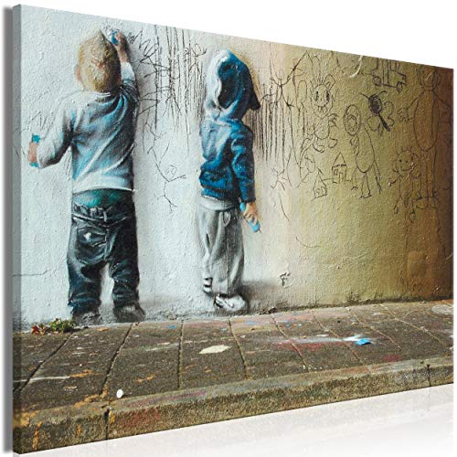 decomonkey Bilder Banksy Graffiti 90x60 cm 1 Teilig Leinwandbilder Bild auf Leinwand Vlies Wandbild Kunstdruck Wanddeko Wand Wohnzimmer Wanddekoration Deko Street Art