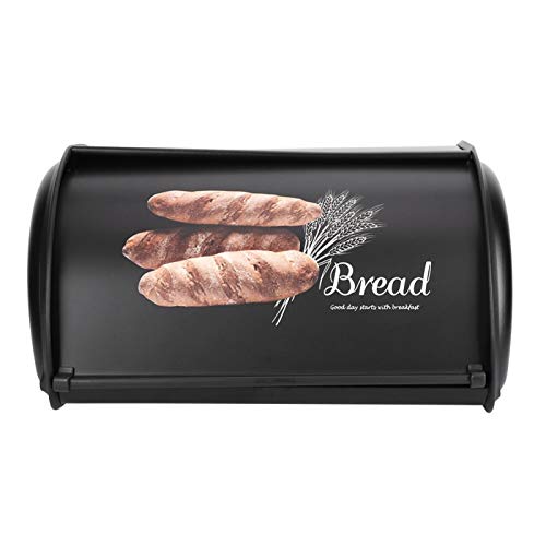 Brotkasten, große Kapazität Edelstahl Brotkastenhalter Behälterbehälter Küchenlagerorganisator(Schwarz)