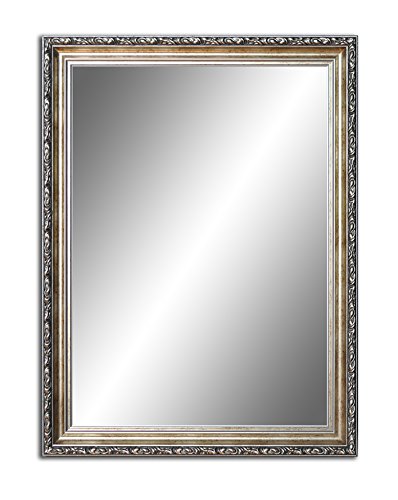 60 cm x 50 cm, Spiegel mit Rahmen, Badezimmerspiegel Antik, Alte Spiegel, Handgefertigte, Stabiler Rückwand, Rahmenleiste: 60 mm breit und 45 mm hoch, Rahmen Farbe: Gold, Silber