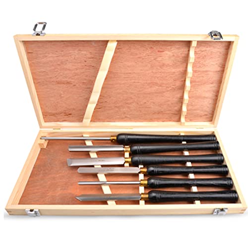 Drechselmeißel-Set in Holzbox (6-teilig), rostfreies Drechselzubehör, Drechselwerkzeuge, Drechselmeißel-Set für Profis oder Hobby-Holzarbeiten