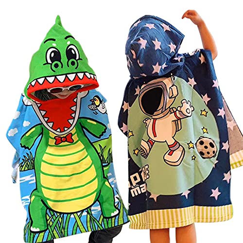 HGYJ 2 Stück Poncho mit Kapuze, Kinder Mikrofaser Verdickung Bademantel Poncho, Für Strand/Schwimmen/Surfen/Zuhause, Geeignet für 100-150cm Kinder,Blue+Green,60 * 120cm