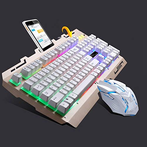 FBMXQ Gaming-Tastatur Gaming-Tastatur G700 USB RGB-Hintergrundbeleuchtung Wired Optical Gaming Mouse und Keyboard Set, Tastatur Kabellänge: 1,35 m, Maus Kabellänge: 1,3 m (Schwarz) (Color : White)