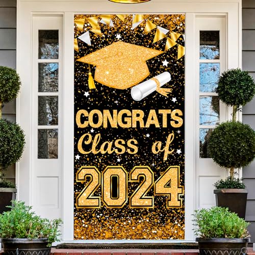 180 x 91 cm Congrats Grade Class of 2024 Schild Banner Türabdeckung Abschlussfeier Dekorationen Große Haustür Veranda Schild Hintergrund für Wand Indoor Outdoor Photo Booth Requisiten Partyzubehör