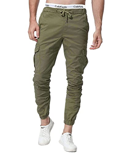 ZOEREA Herren Hosen Jogginghose Slim Fit Casual Chino Cargo Jogger Stretch Sporthose mit Taschen Streetwear Freizeithose Grün(Verbesserte Version),3XL