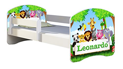 Kinderbett Jugendbett mit einer Schublade und Matratze Weiß ACMA II 140 160 180 40 Design (180x80 cm, 01 Zoo Name)