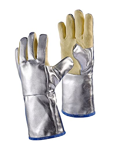 Jutec H115A230-W2 5 Finger Handschuh, Gelb/Silber, 30 cm Länge, 500°C Kontakthitze Kurzfristig, 1000°C Strahlungshitze