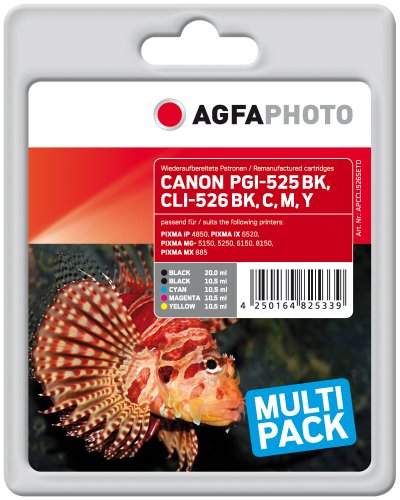Agfa APCCLI526SETD PGI-525 BK CLI-526 Bonuspack Druckerpatrone für Canon, schwarz/gelb/magenta/cyan, Multipack, 13.5 x 10.8 x 7.2