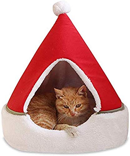 Lanbowo Katze Zelt Höhle Bett Haus Winter Warme Komfortable Dreieckig Weihnachten Haustiere Haus - Rot, Large
