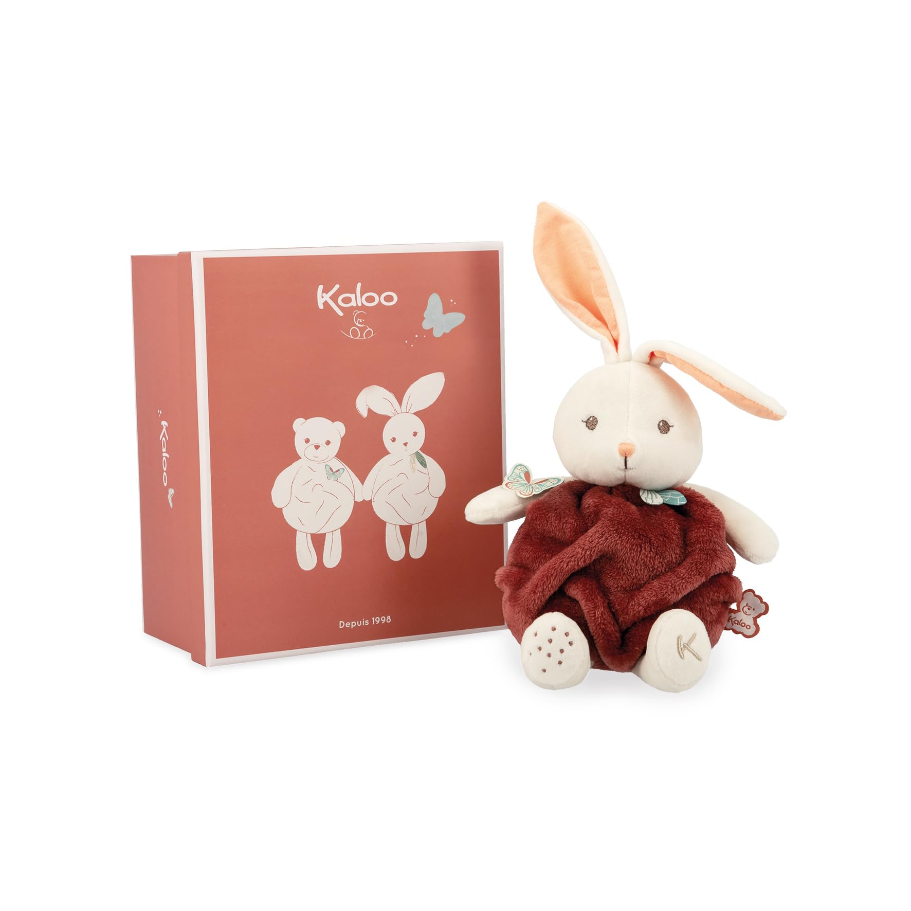 Kaloo - Plume - Kokon der Liebe Zimtfarbener Hase Ultra-Weicher Plüschhase 23 cm - Kleines Baby-Kuscheltier - Entwickelt den Tastsinn - Hübsche Personalisierbare Geschenkbox - Ab Geburt, K214002
