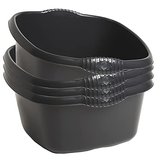 4x Schüssel Set schwarz - 9 Liter - 32x32 cm - quadratisch - Waschschüssel Set Spülschüssel Set Wasserschüssel Set - Lebensmittelecht - Kunststoff Spüle
