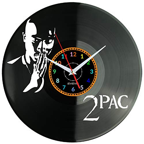 EVEVO 2PAC Wanduhr Vinyl Schallplatte Retro-Uhr Handgefertigt Vintage-Geschenk Style Raum Home Dekorationen Tolles Geschenk Wanduhr 2PAC