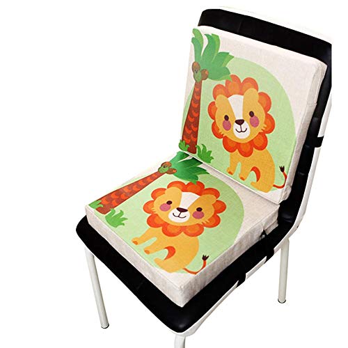 Boostersitz Esszimmer Stuhl Sitzerhöhung Kinder Kindersitze, niedlichen Animal Print Flachs, demontierbar einstellbar, ideal als Hochstuhl für unterwegs für Babys & Kleinkinder (Löwe)