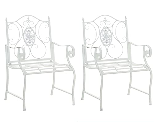CLP 2er Set Eisen-Gartenstühle Punjab Mit Armlehnen I Terrassenstühle mit edlen Verzierungen, Farbe:weiß