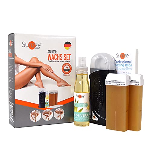 Sunzze Roll-On Wachserhitzer Kit mit 2xWachspatronen, Vliesstreifen und After Wax Lotion, für die Enthaarung/Waxing im Achsel, Bein und Armebereich (Black)