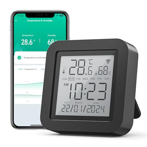 GHome Smart WiFi Thermometer Hygrometer, Smart Infrarot-Fernbedienung Universelle, kompatibel mit Alexa und Google Assistant, mit Digitaler Temperatur Feuchtigkeit Sensor mit großer Bildschirm(1 Pack)