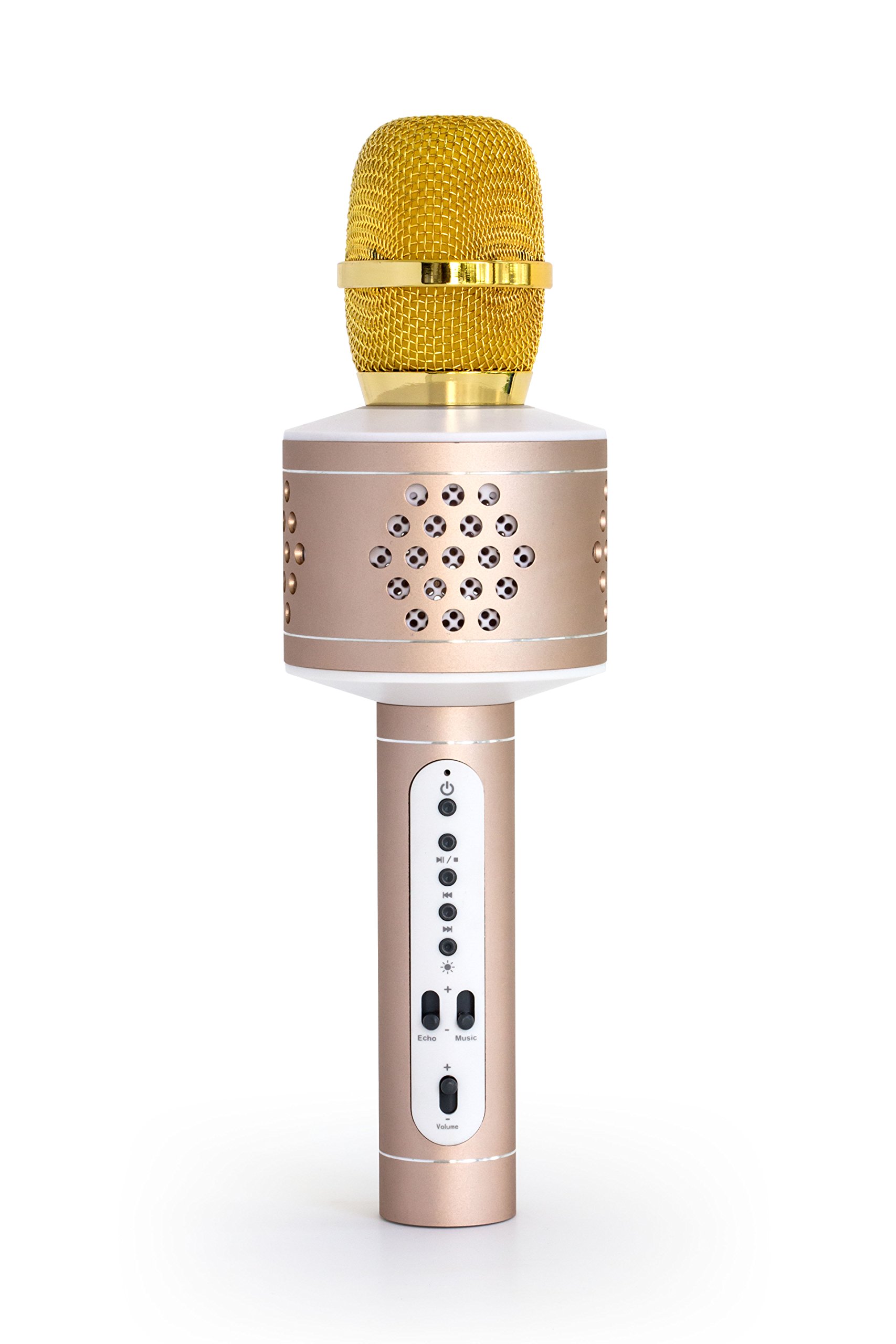 Technaxx MusicMan 4611 Karaoke Mikrofon PRO BT-X35 (Bluetooth, kompatibel mit Smartphone/Apple iPhone TWS Funktion) Gold Silber