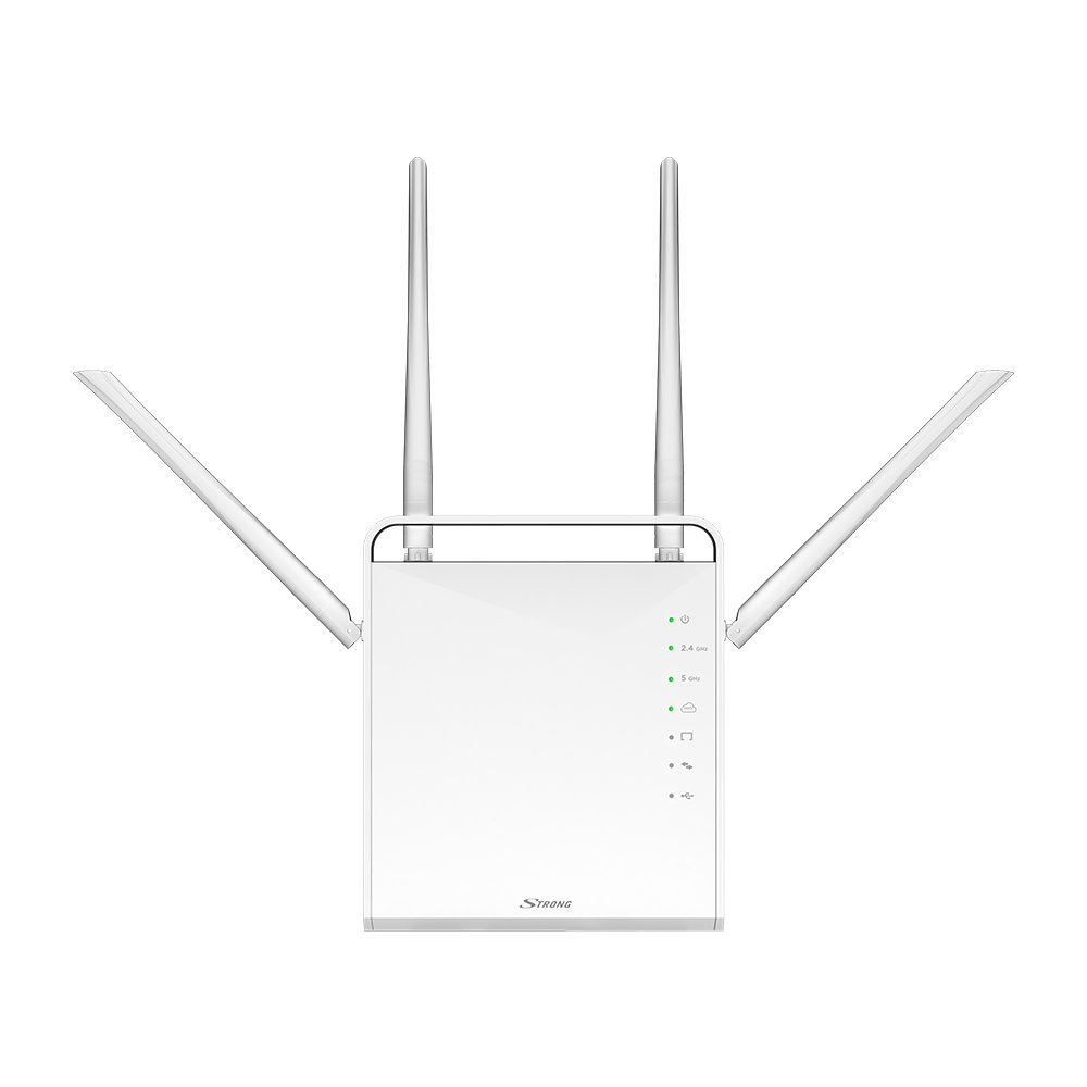 STRONG Dual Band Gigabit WLAN Router 1200, Bis 1200 Mbit/s für 5GHz WiFi, LAN, WAN, WLAN Verstärker, Anschluss an Kabel-/DSL-/Glasfaser-Modem, Gast-Netzwerk, Weiß