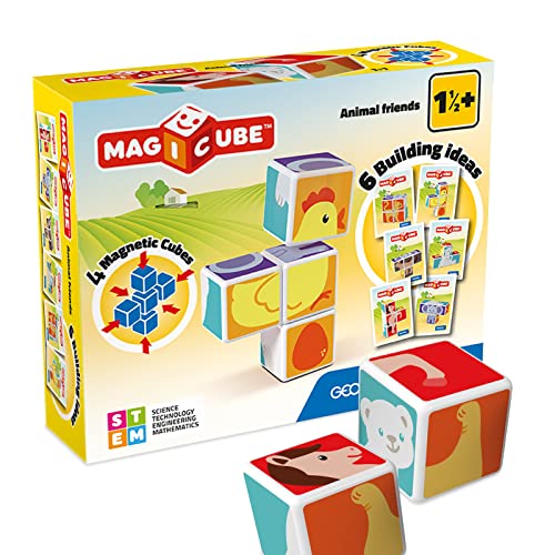 Geomag 132 Magicube Animal Friends - 4 Magnetwürfel für Konstruktionen, Baukasten Lernspielzeug
